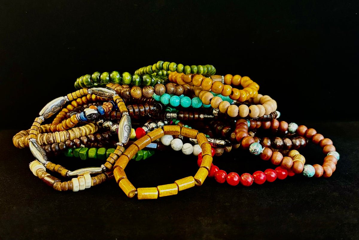 Boho Wood Beaded Bracelet Set (Pack of 5)
