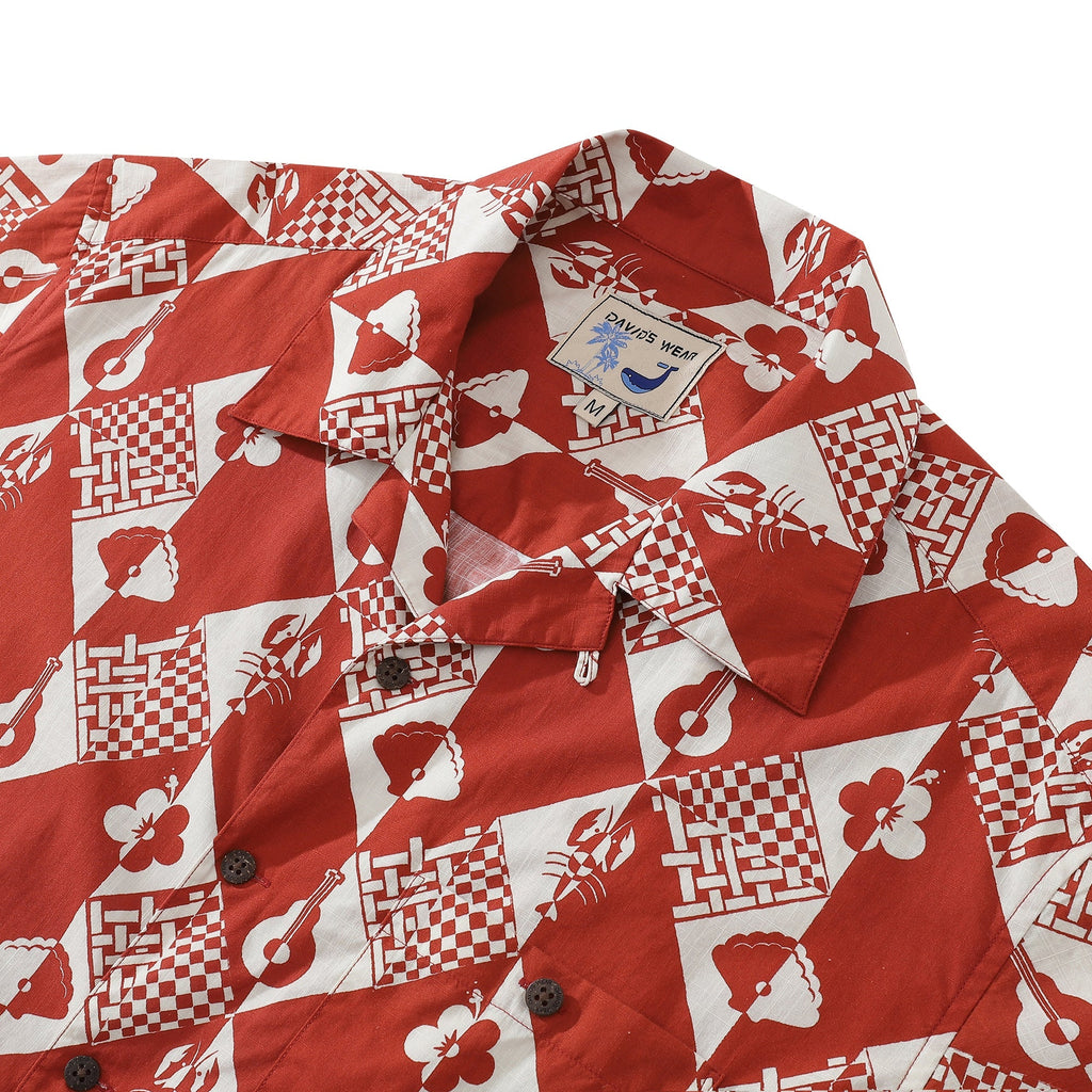 1970s Vintage Style Men's Geometric Cotton Hawaiian Shirt
