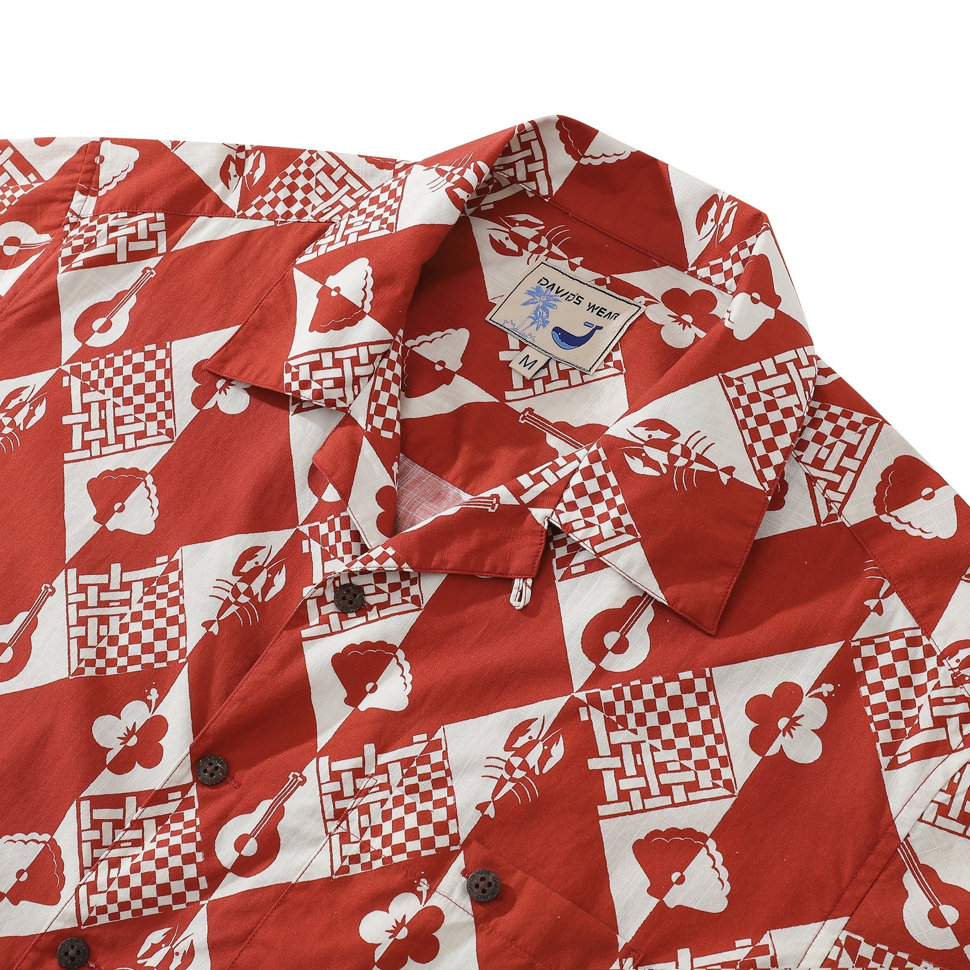 1970s Vintage Style Men's Geometric Cotton Hawaiian Shirt