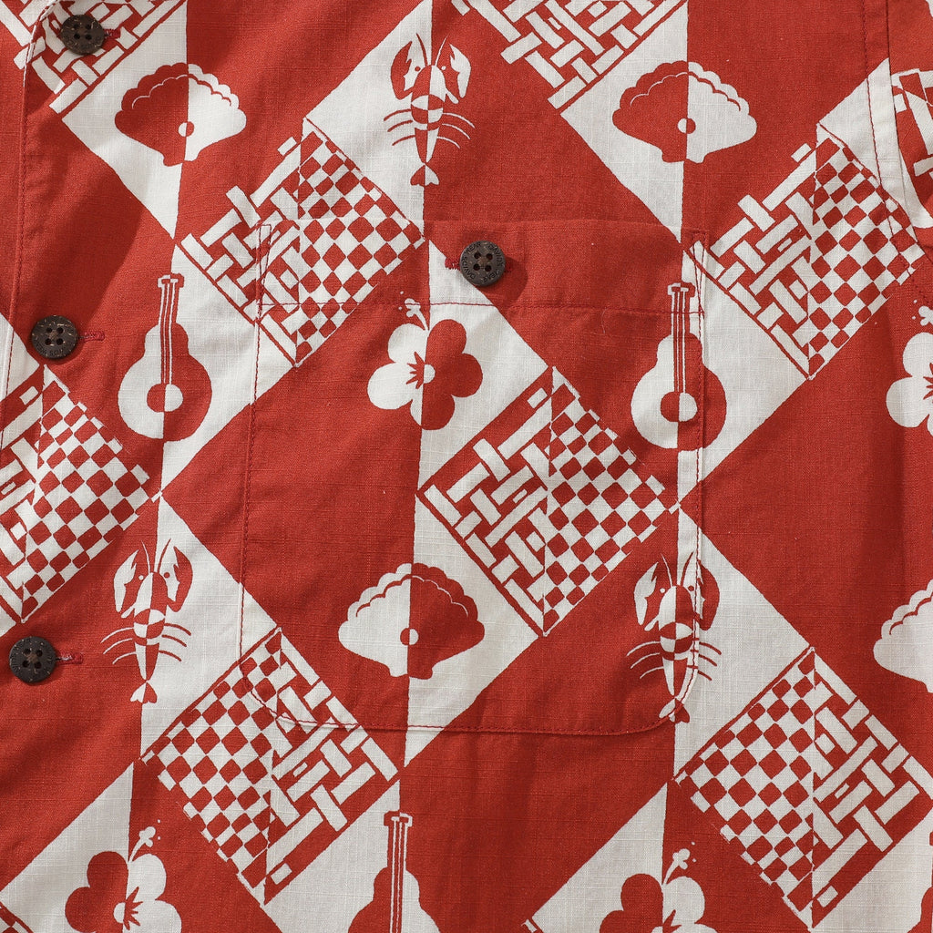 1970s Vintage Style Men's Geometric Cotton Hawaiian Shirt
