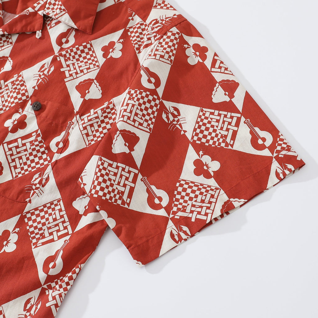 1970s Vintage Style Men's Geometric Cotton Hawaiian Shirt