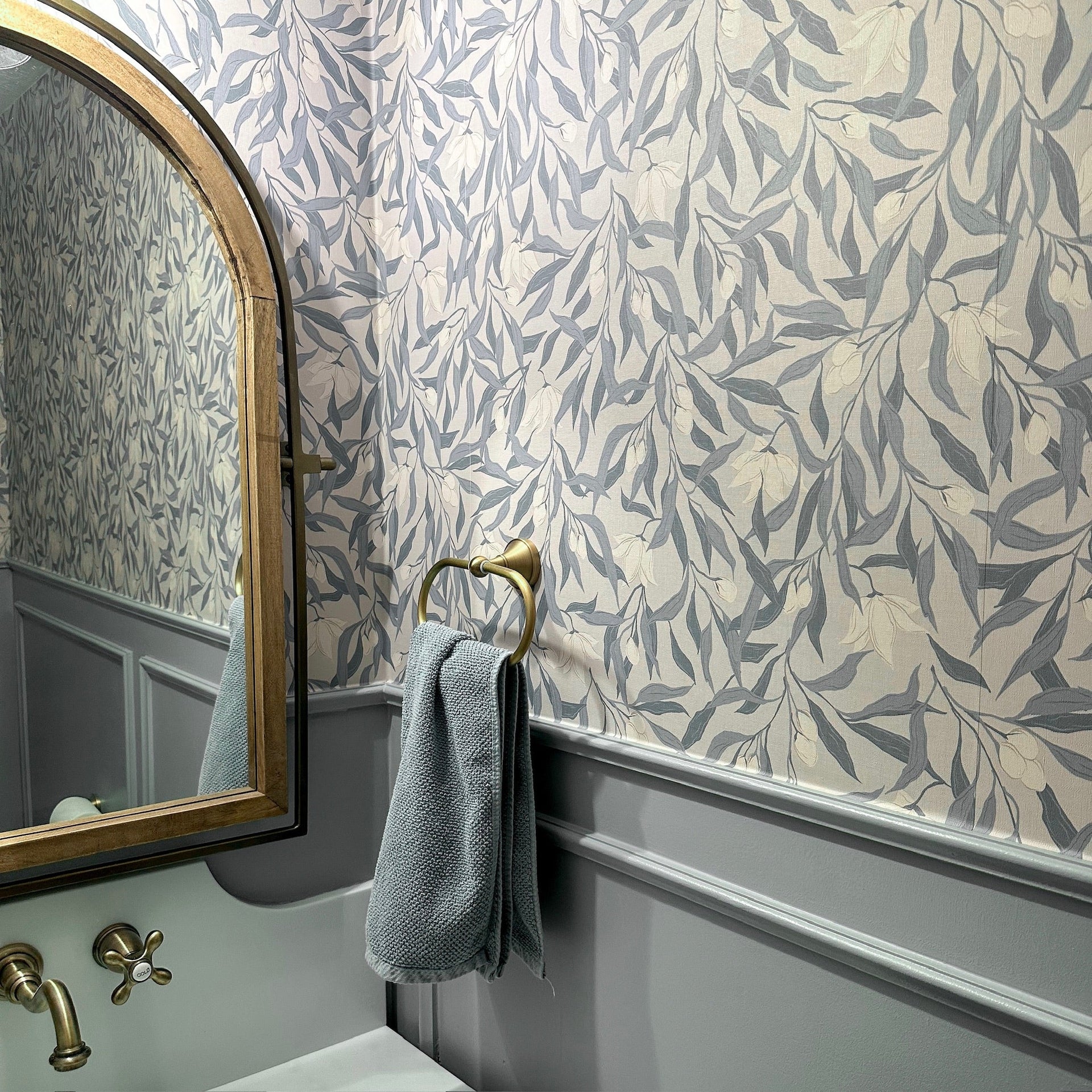 Windsor Floral Removable Wallpaper in Dusty Blue and Cream