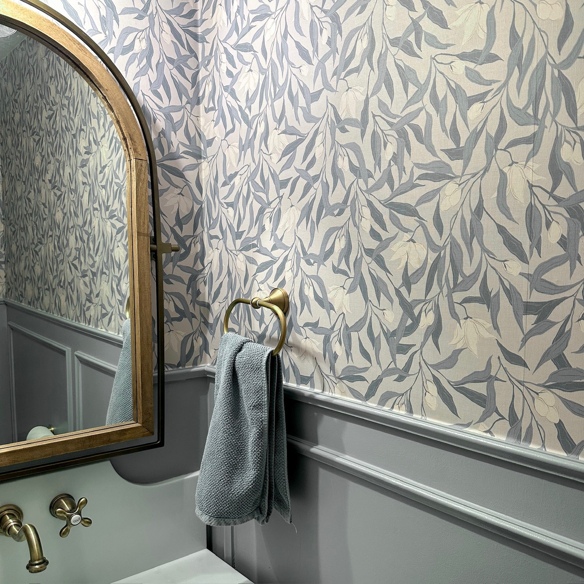 Windsor Floral Removable Wallpaper in Dusty Blue and Cream