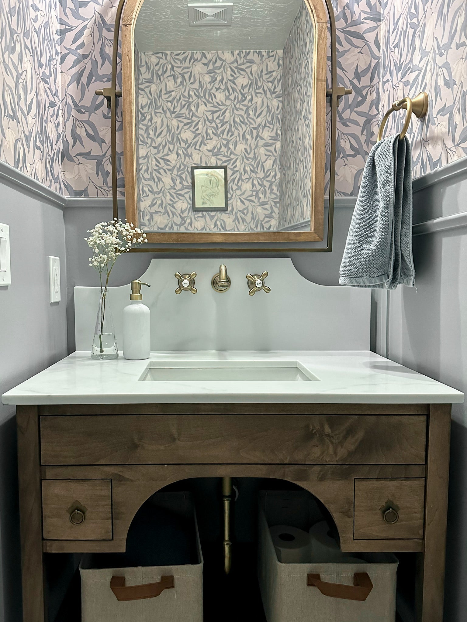 Windsor Floral Removable Wallpaper in Dusty Blue and Cream