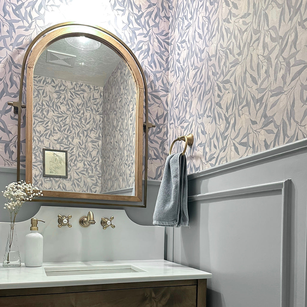 Windsor floral wallpaper in dusty blue and cream by Aubrey Fairchild