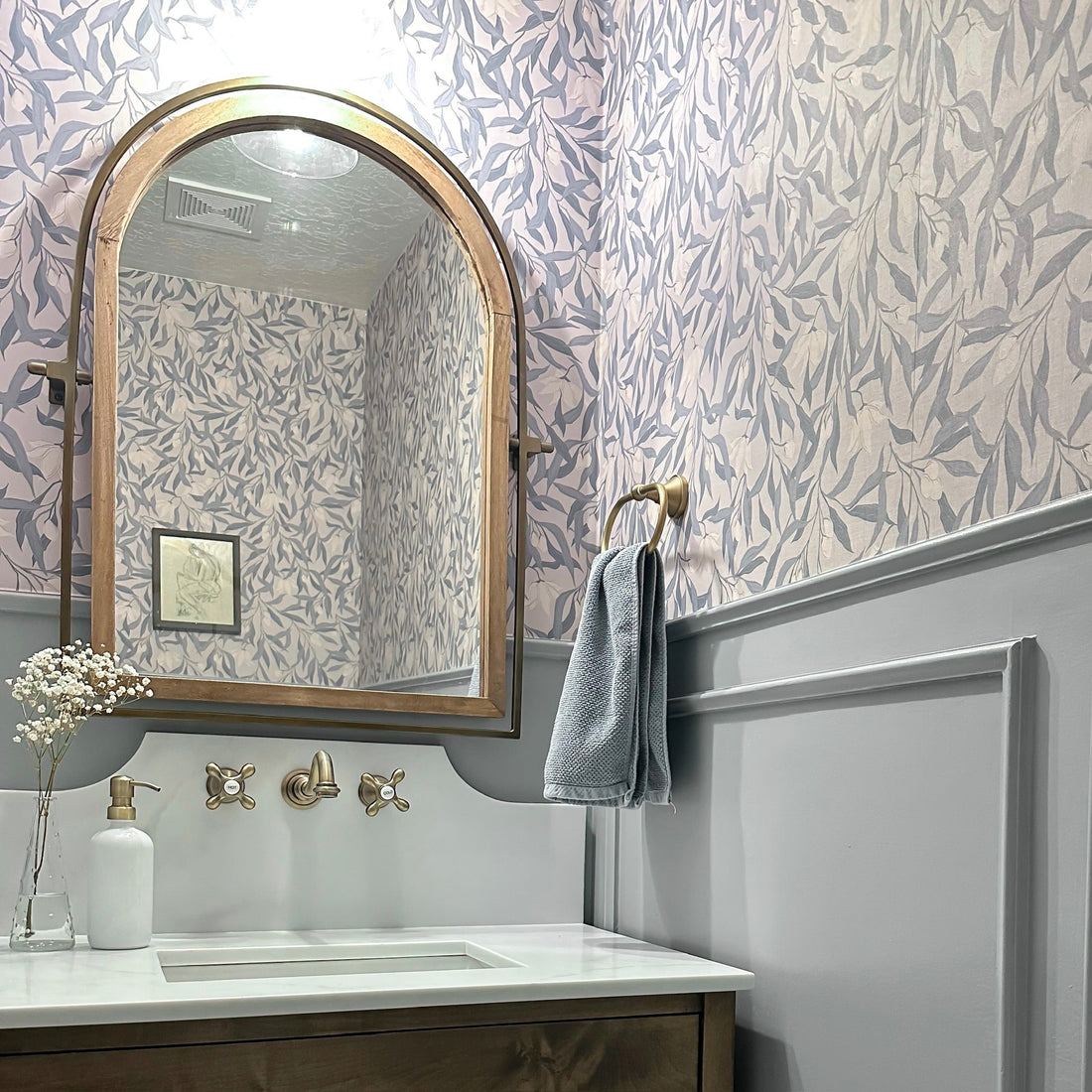 Windsor floral wallpaper in dusty blue and cream by Aubrey Fairchild
