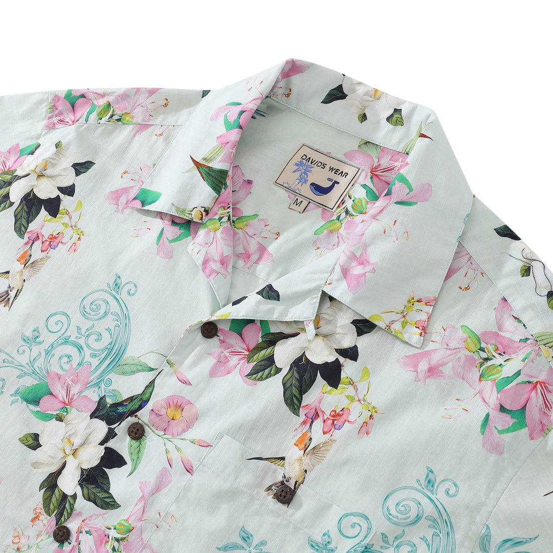 Men's 100% Cotton Short Sleeve Tropical Hummingbird Shirt