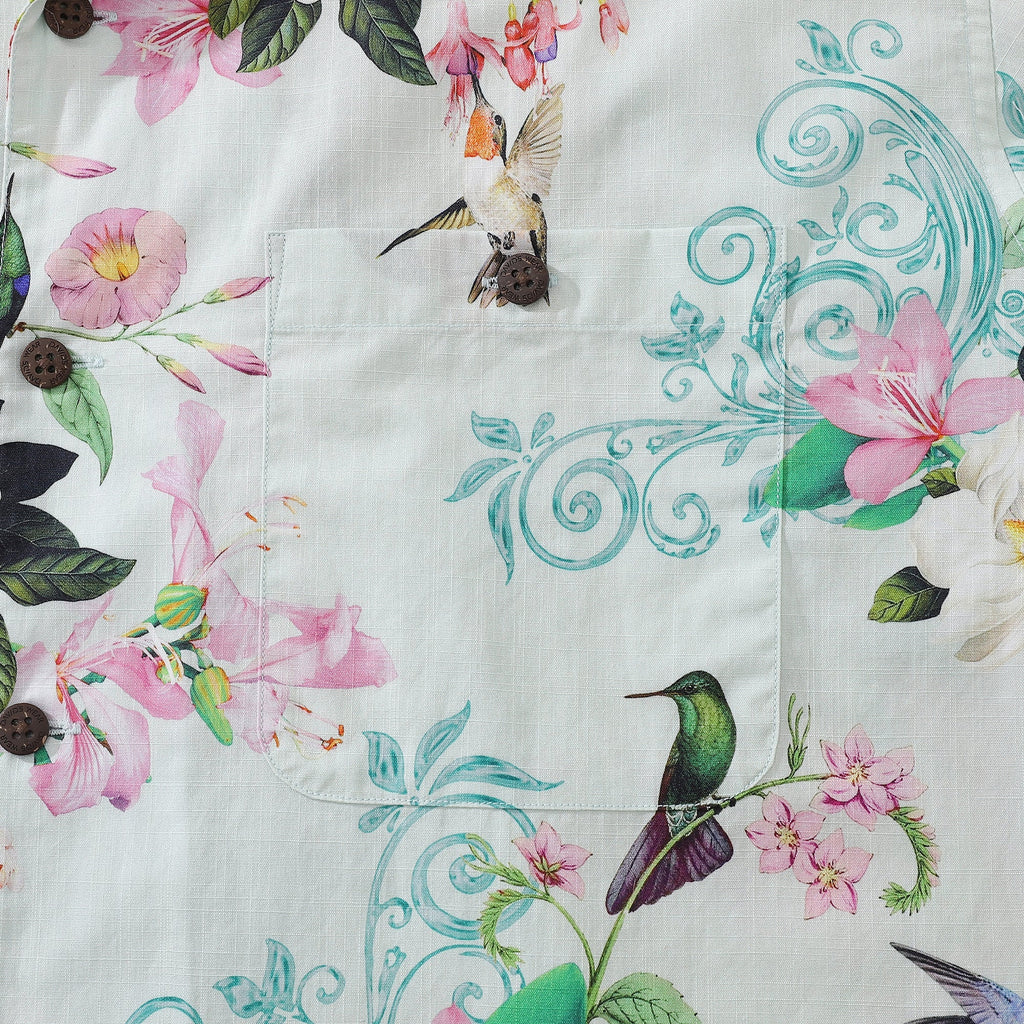 Men's 100% Cotton Short Sleeve Tropical Hummingbird Shirt