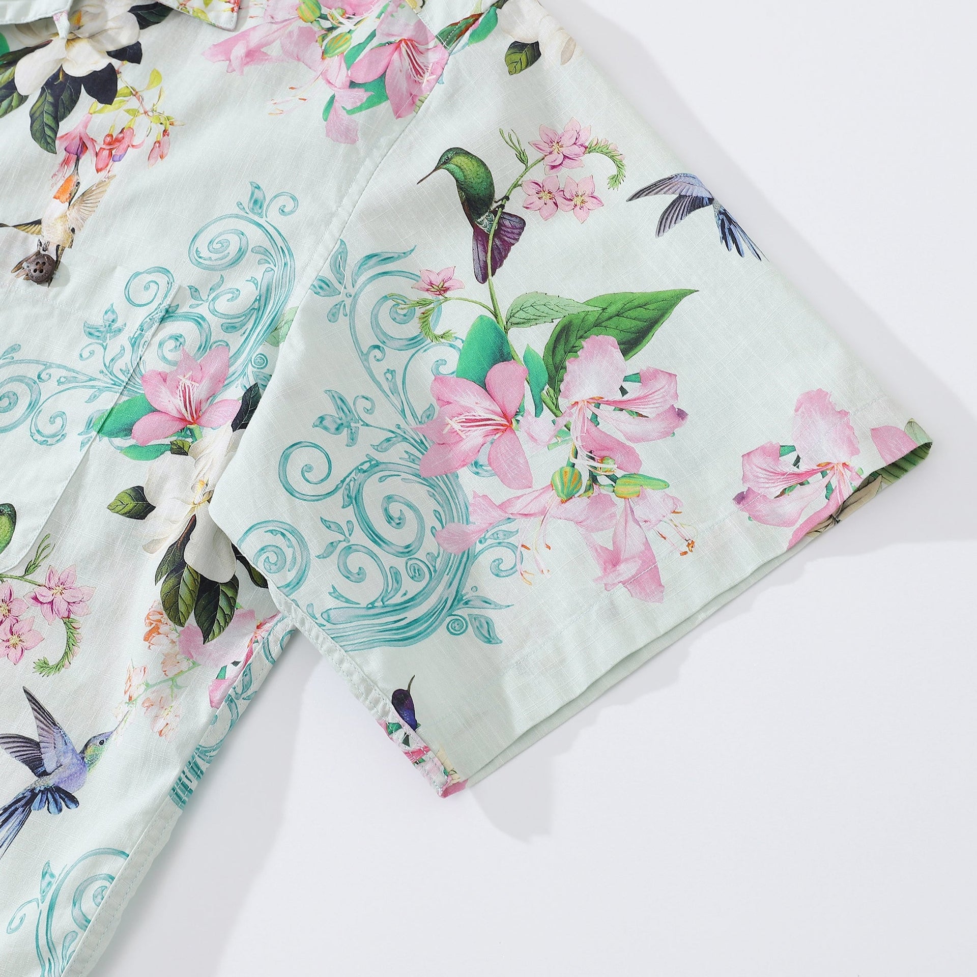 Men's 100% Cotton Short Sleeve Tropical Hummingbird Shirt