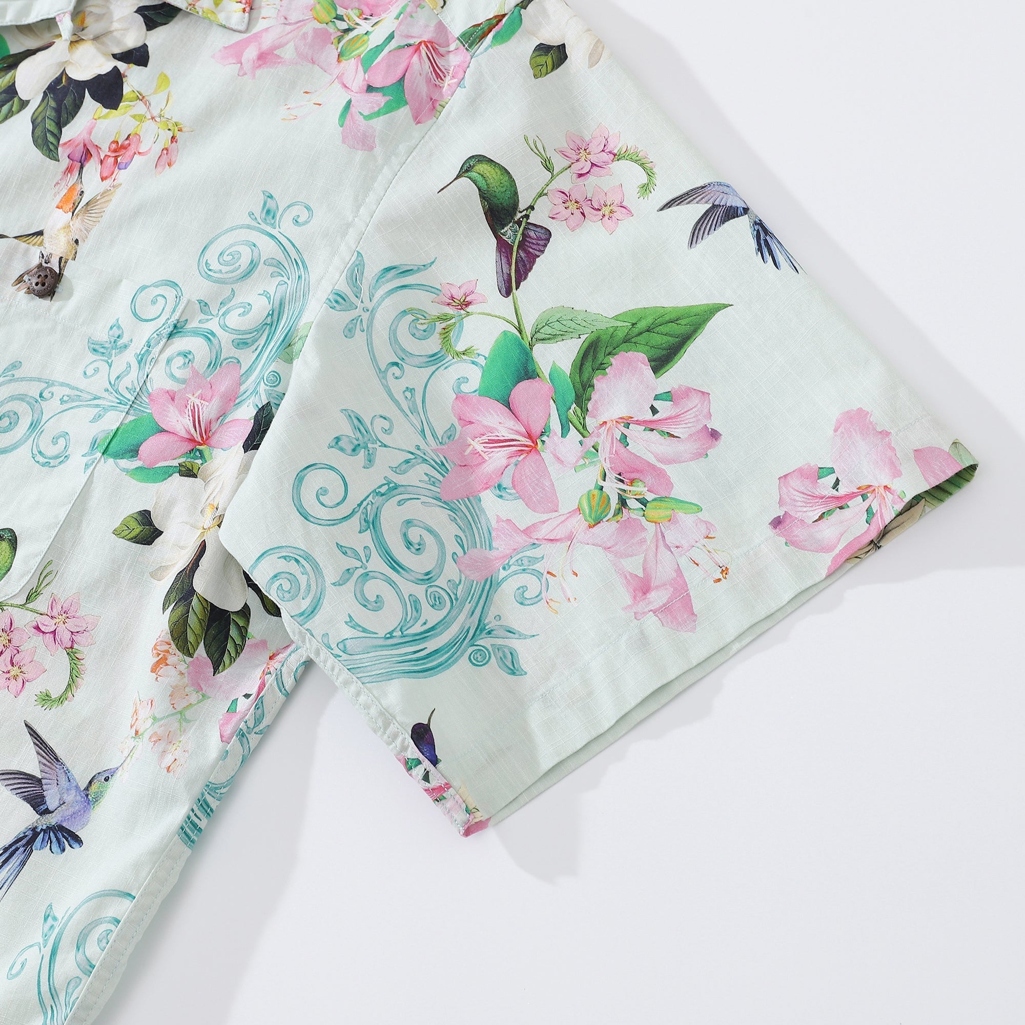 Men's 100% Cotton Short Sleeve Tropical Hummingbird Shirt