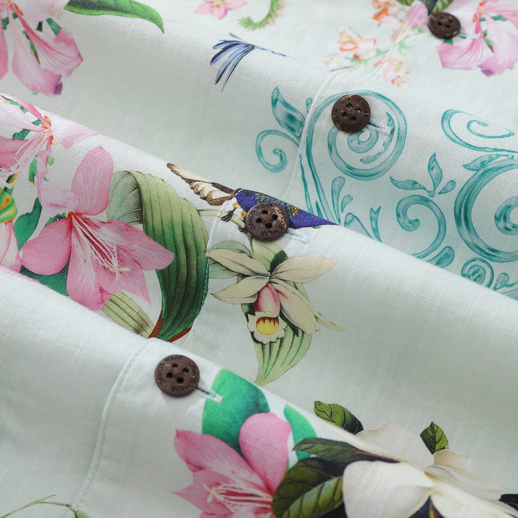 Men's 100% Cotton Short Sleeve Tropical Hummingbird Shirt