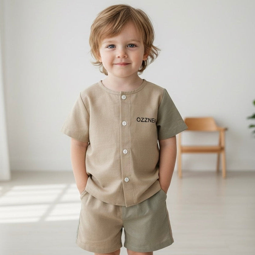 Sandstone Two-Piece Linen Set Boys Summer Outfit