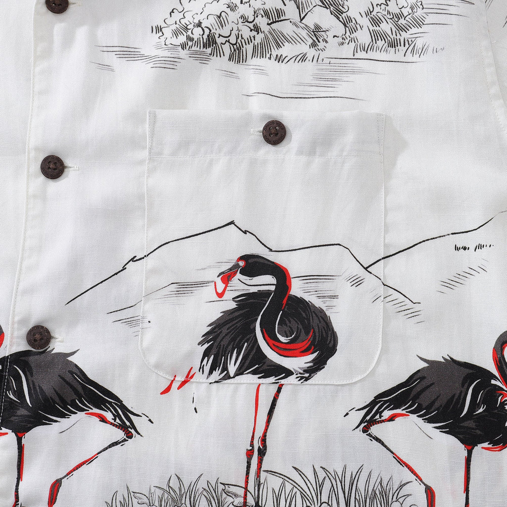 1950s Vintage Flamingo Print Aloha Shirt Retro Button-Down