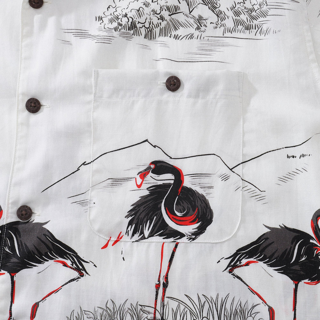 1950s Vintage Flamingo Print Aloha Shirt Retro Button-Down