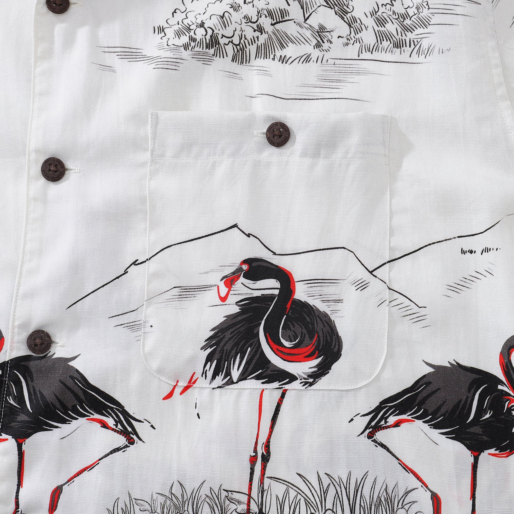1950s Vintage Flamingo Print Aloha Shirt Retro Button-Down
