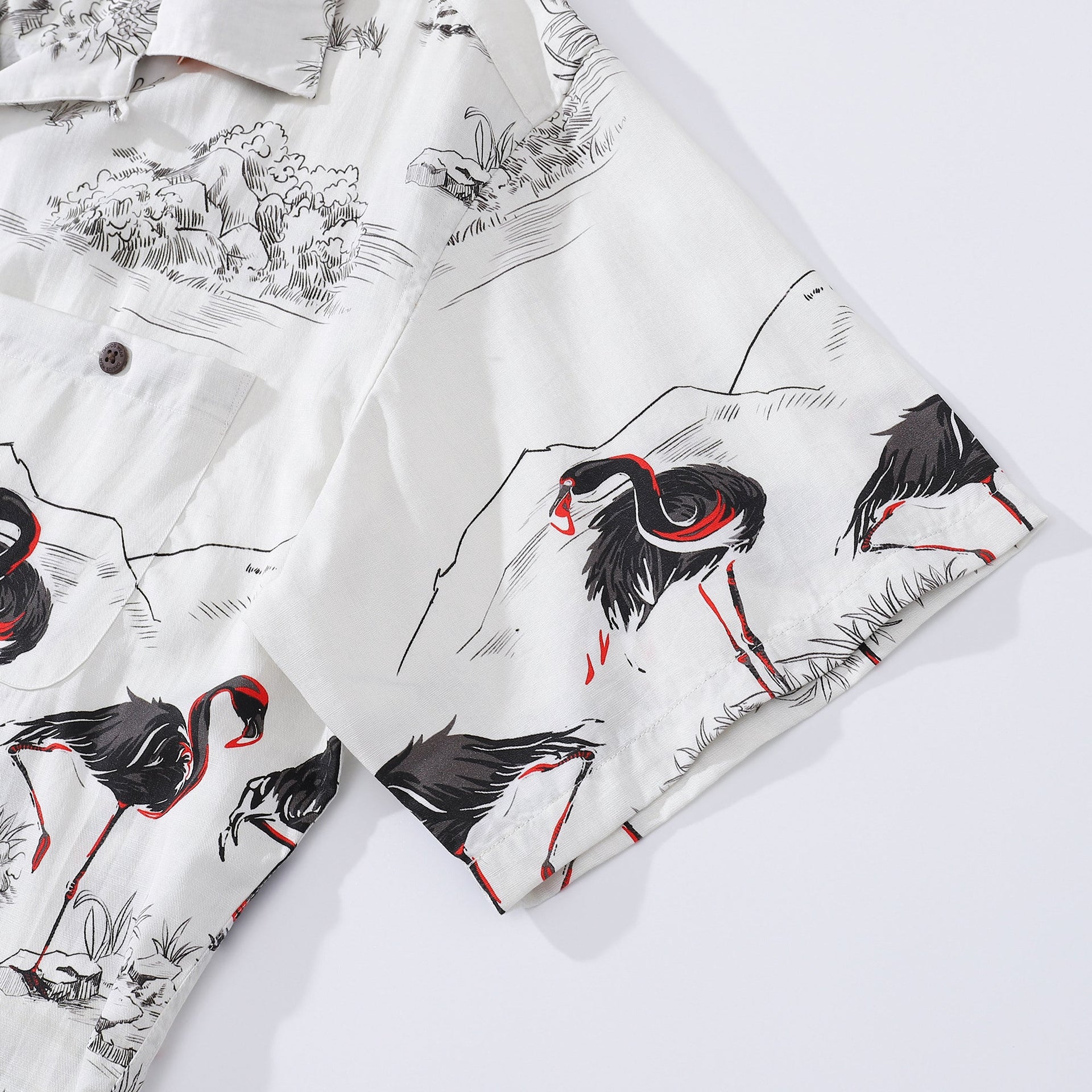 1950s Vintage Flamingo Print Aloha Shirt Retro Button-Down