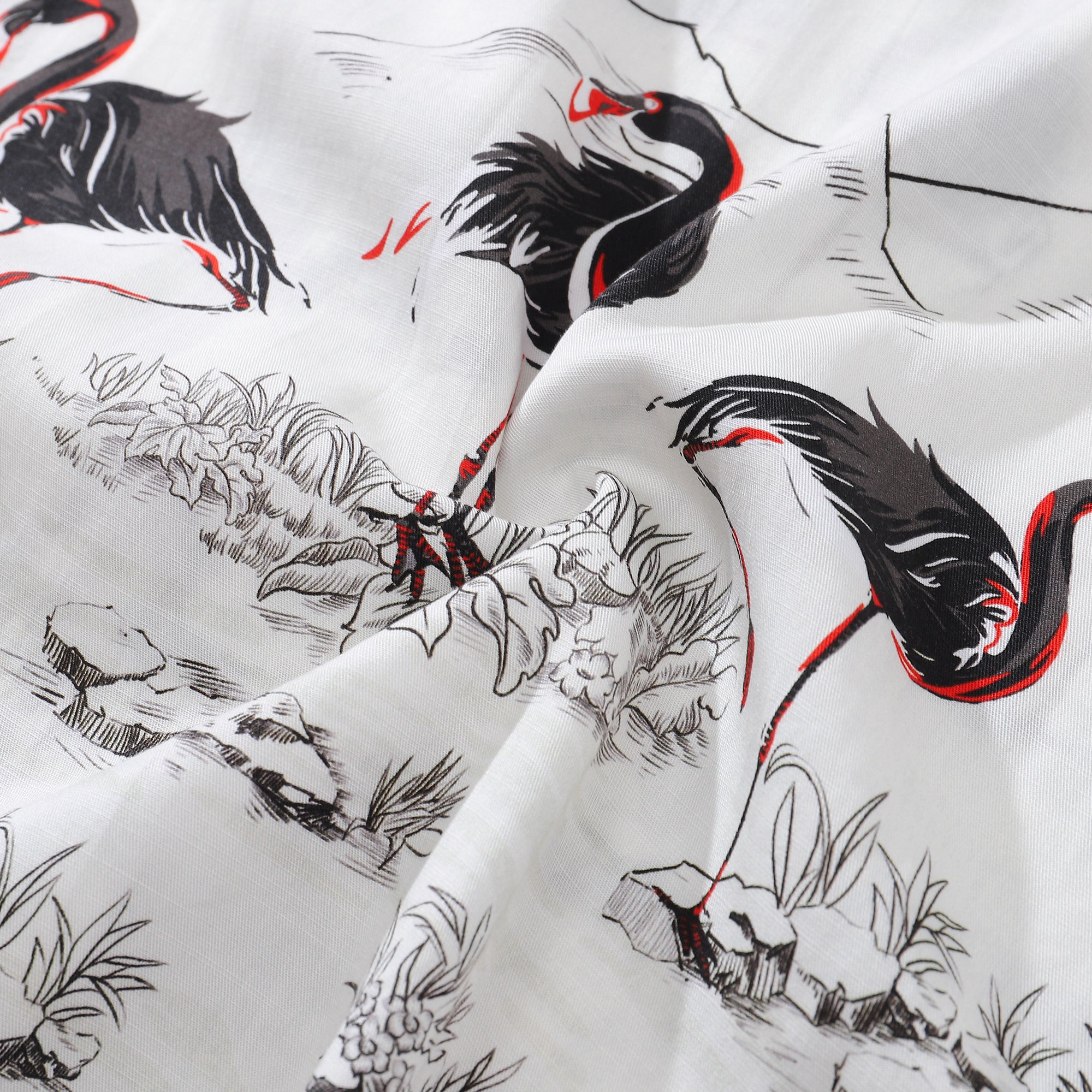 1950s Vintage Flamingo Print Aloha Shirt Retro Button-Down