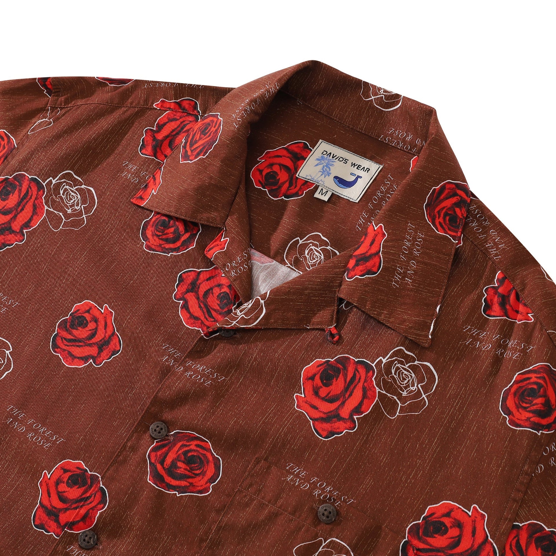 Men's Gorgeous Rose Print Hawaiian Shirt Short Sleeve Button Down