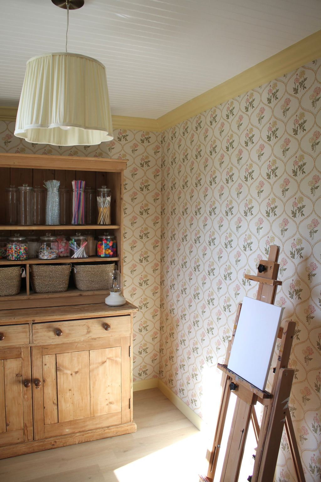 Avenly Vintage Floral Wallpaper, Sage-Green and Terracotta