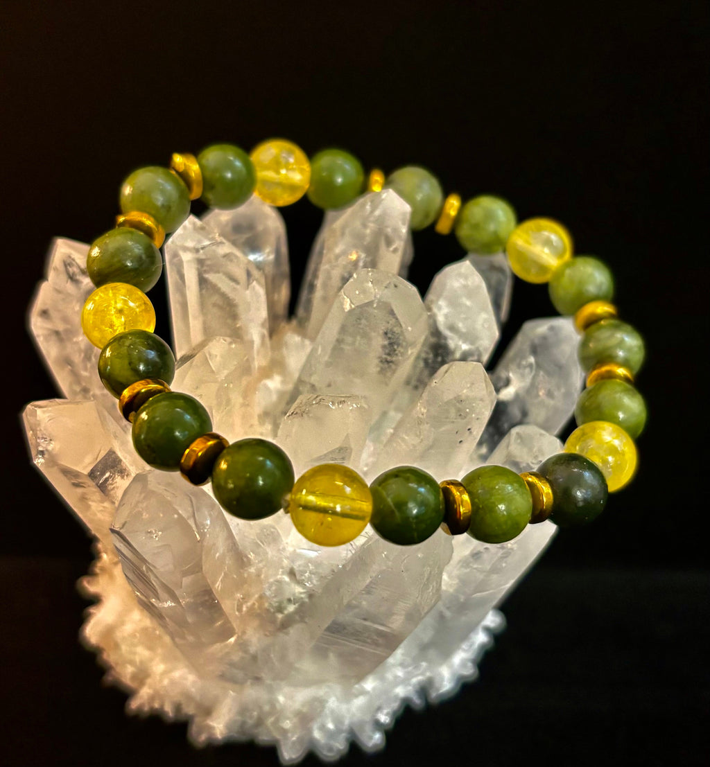 The Prosperity & Growth Touchstone | Green Jade & Citrine Intention Bracelet