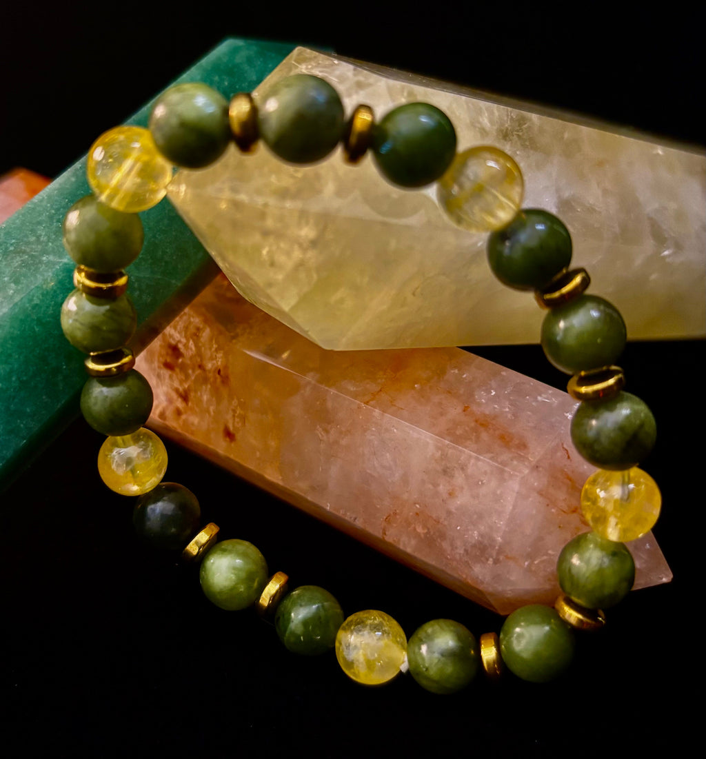 The Prosperity & Growth Touchstone | Green Jade & Citrine Intention Bracelet