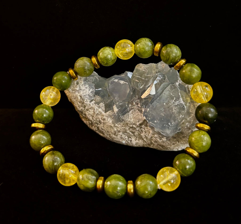The Prosperity & Growth Touchstone | Green Jade & Citrine Intention Bracelet