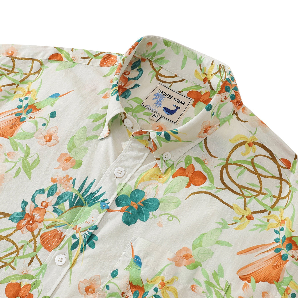 Men's Hummingbird Print Aloha Shirt Cotton Vacation Button Down