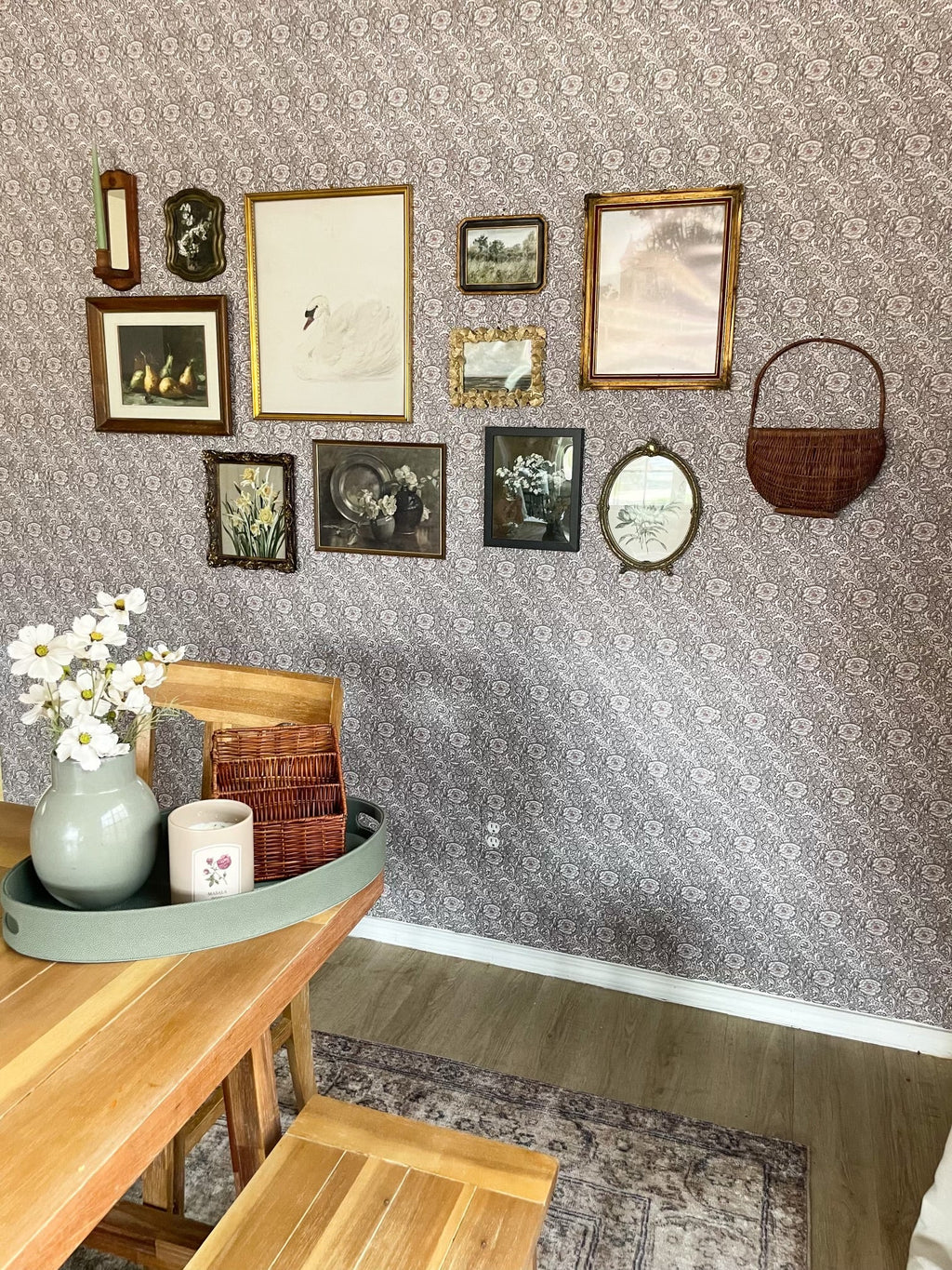 Annika Traditional Floral Wallpaper - Sage-Green, Cream & Brown