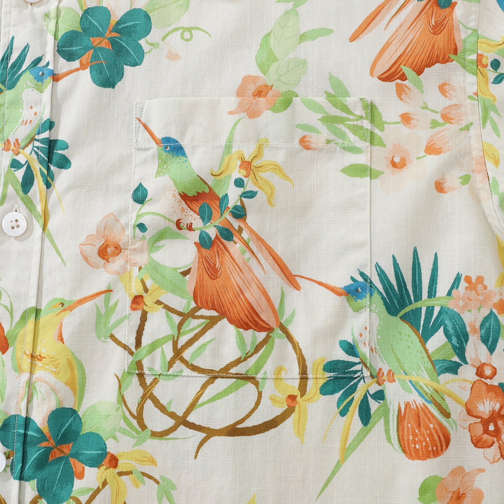 Men's Hummingbird Print Aloha Shirt Cotton Vacation Button Down