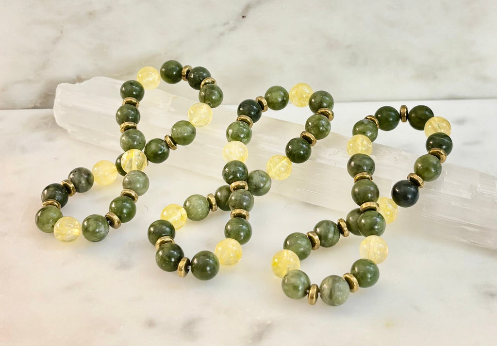 The Prosperity & Growth Touchstone | Green Jade & Citrine Intention Bracelet