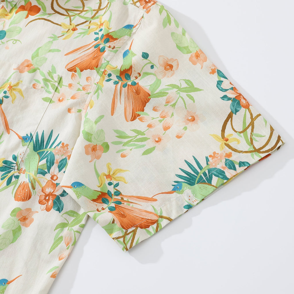 Men's Hummingbird Print Aloha Shirt Cotton Vacation Button Down