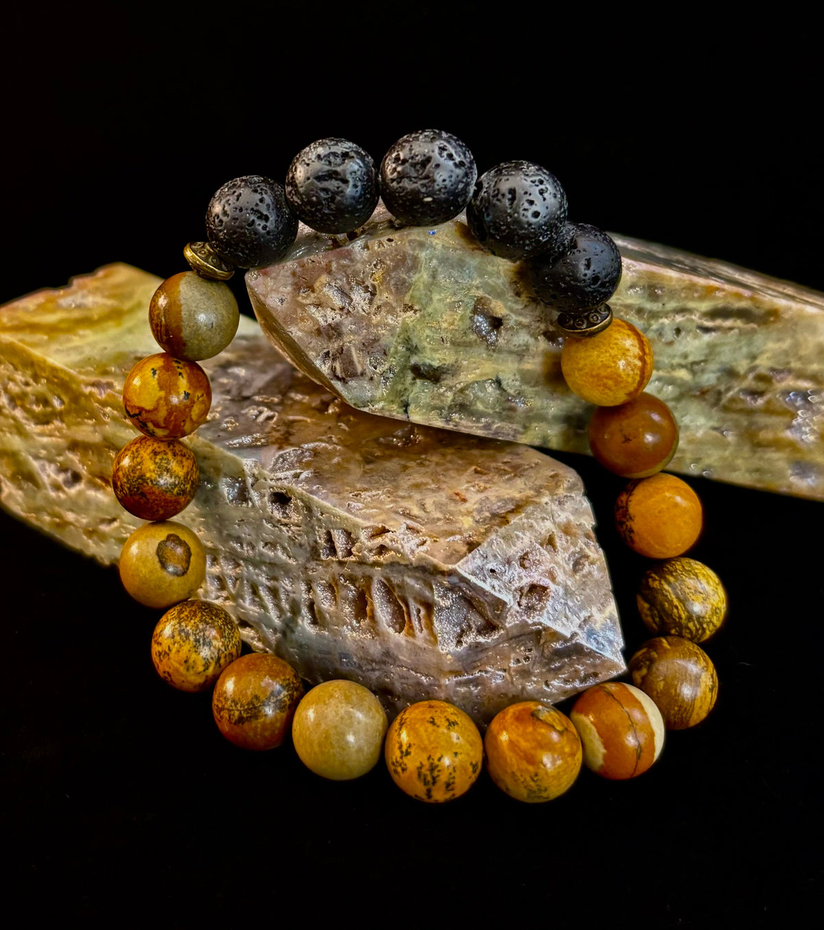 The Terra Grounding Anchor | Picture Jasper & Black Lava Essential Oil Diffuser Bracelet