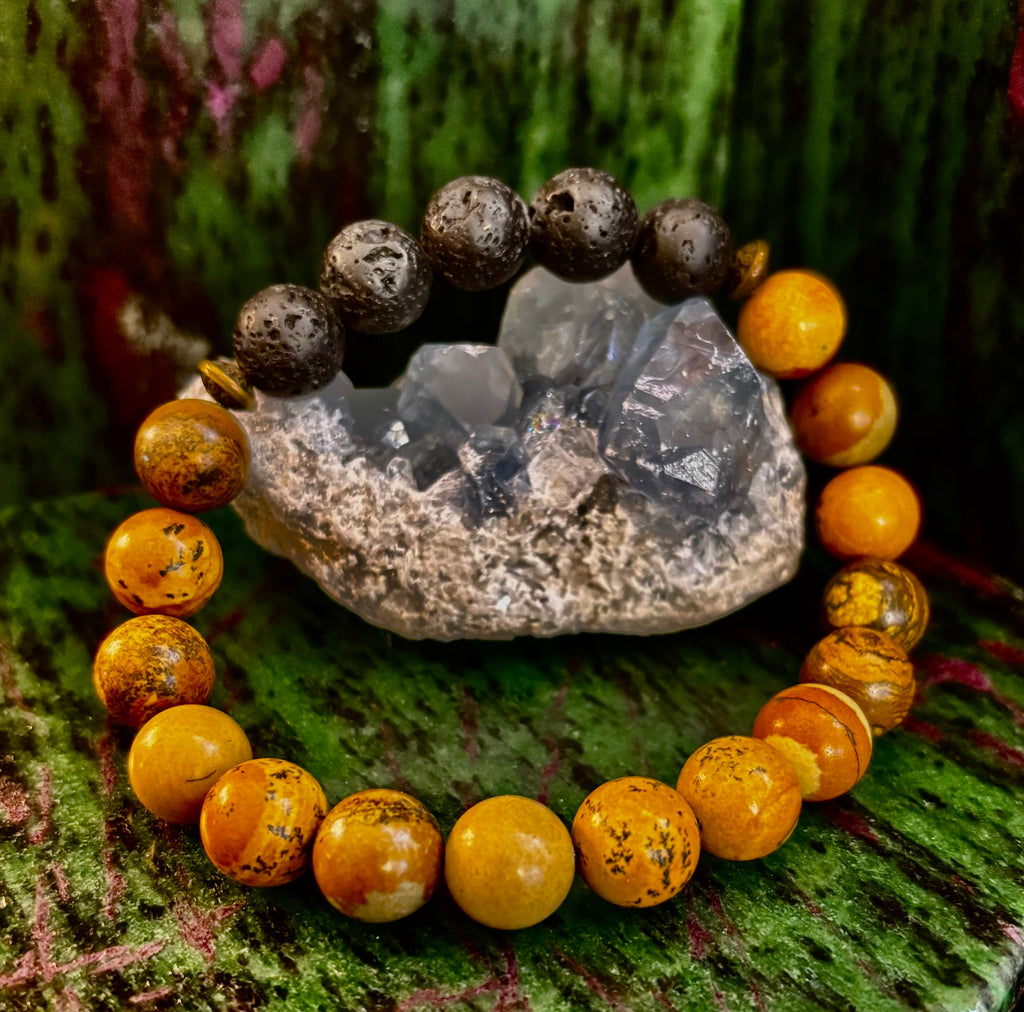 The Terra Grounding Anchor | Picture Jasper & Black Lava Essential Oil Diffuser Bracelet