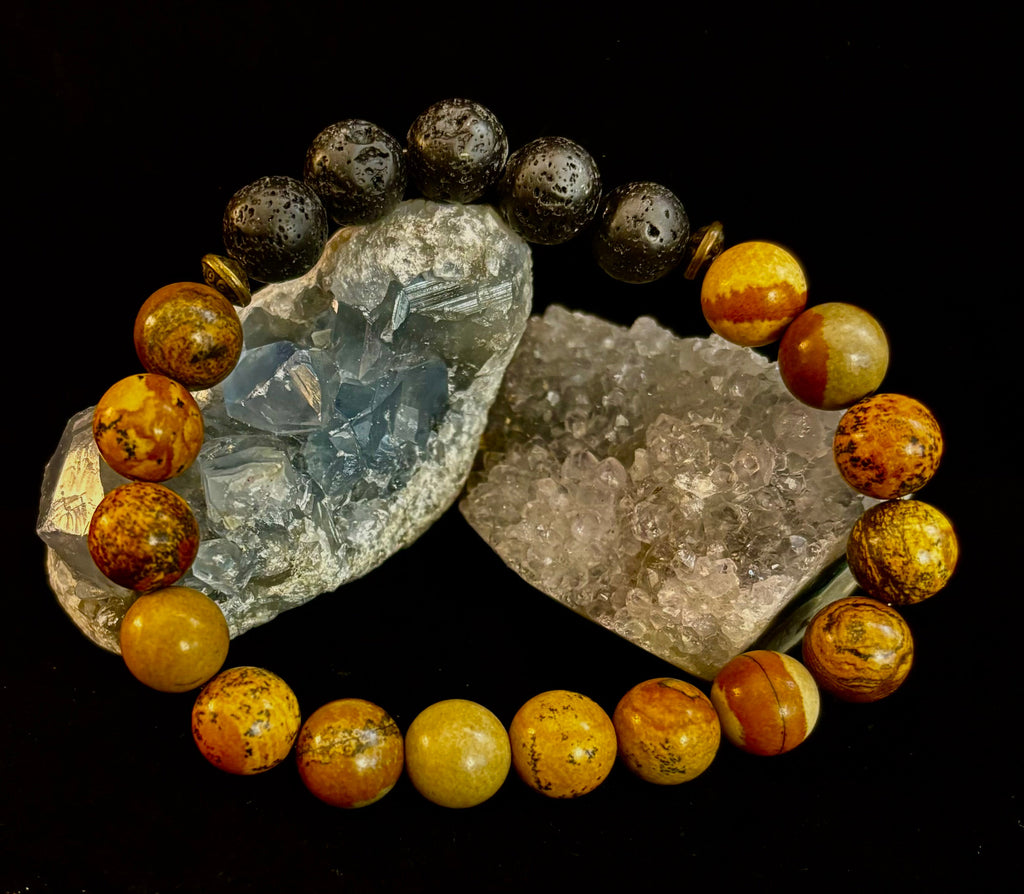 The Terra Grounding Anchor | Picture Jasper & Black Lava Essential Oil Diffuser Bracelet