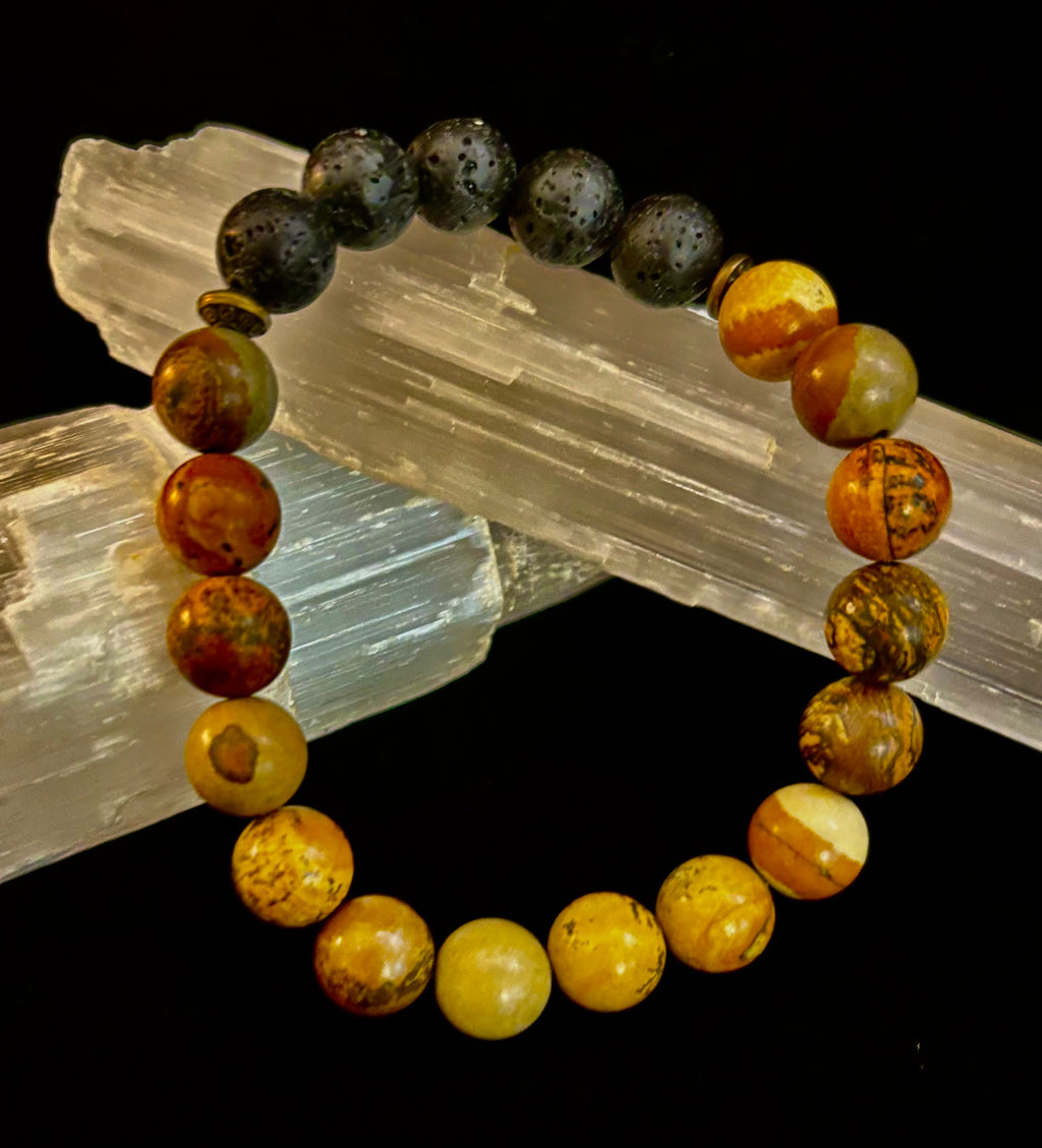 The Terra Grounding Anchor | Picture Jasper & Black Lava Essential Oil Diffuser Bracelet