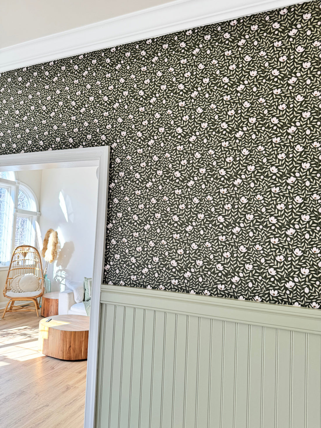 Eliana Floral Wallpaper Sage Green Cottagecore Wall Decor