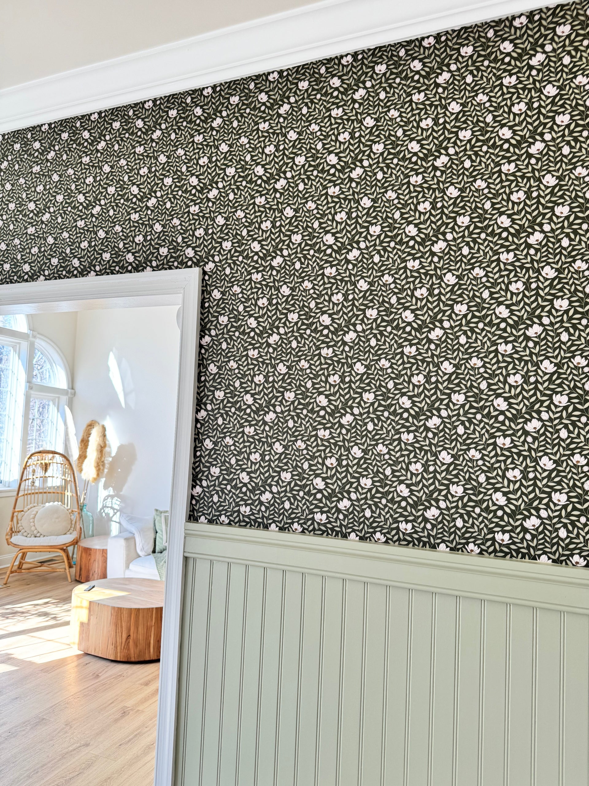 Eliana Floral Wallpaper Sage Green Cottagecore Wall Decor