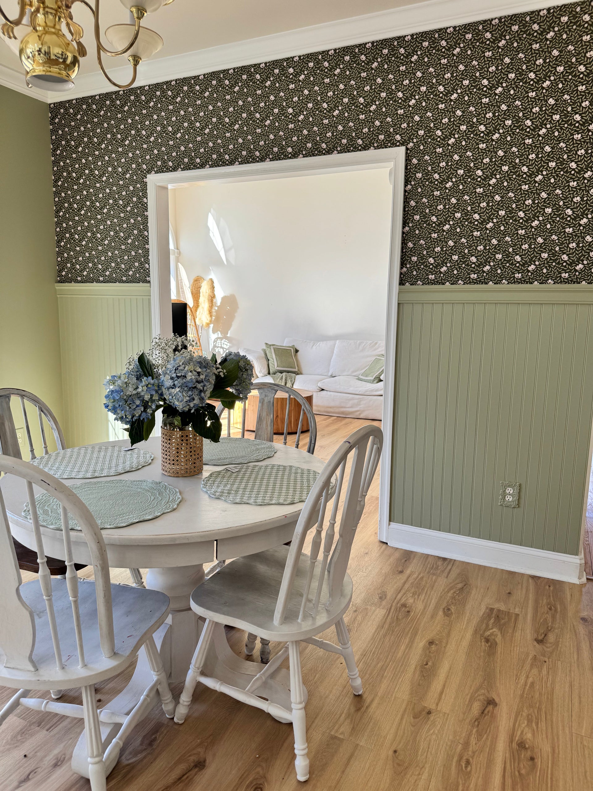 Eliana Floral Wallpaper Sage Green Cottagecore Wall Decor