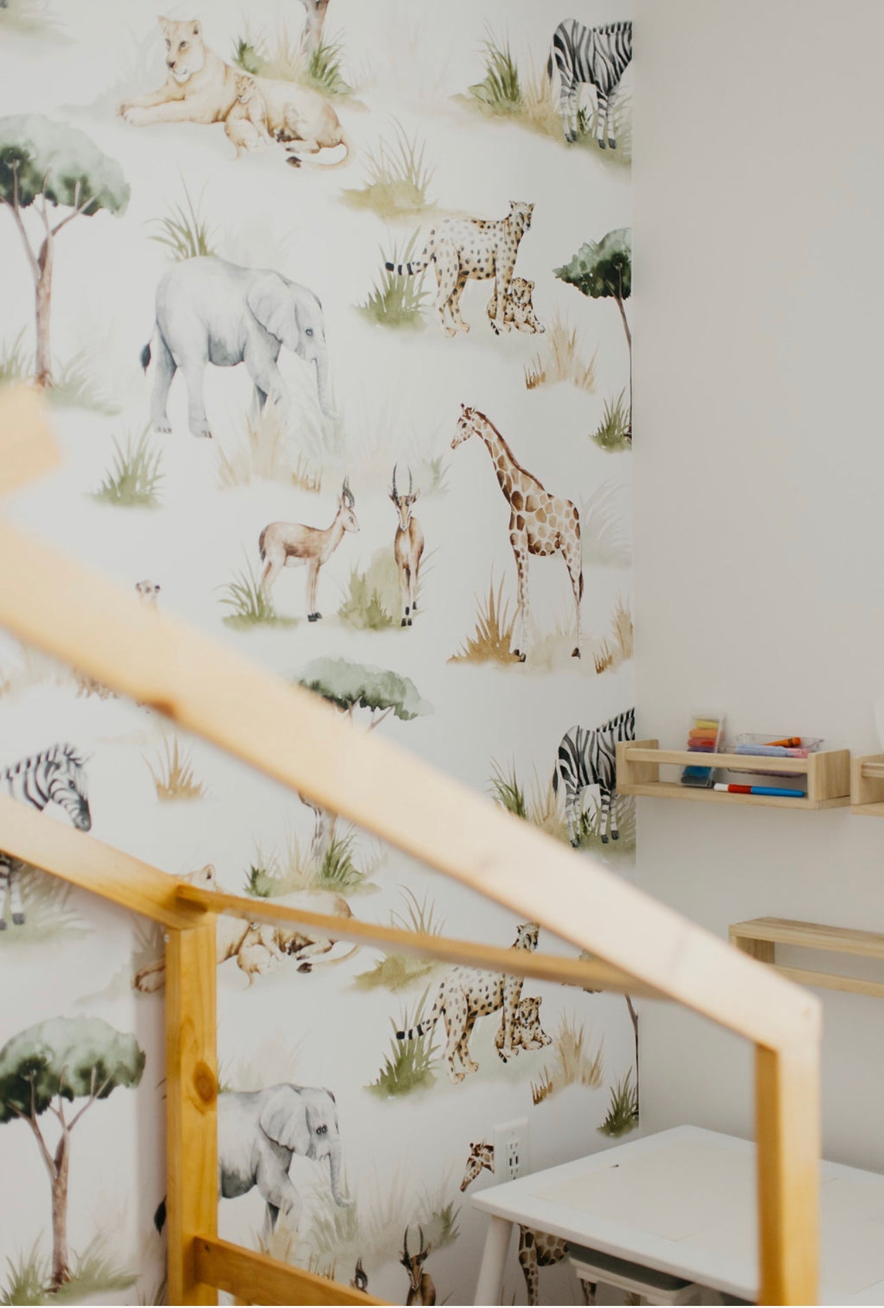 Lionel Safari Wallpaper in Green and Brown Whimsical Nursery