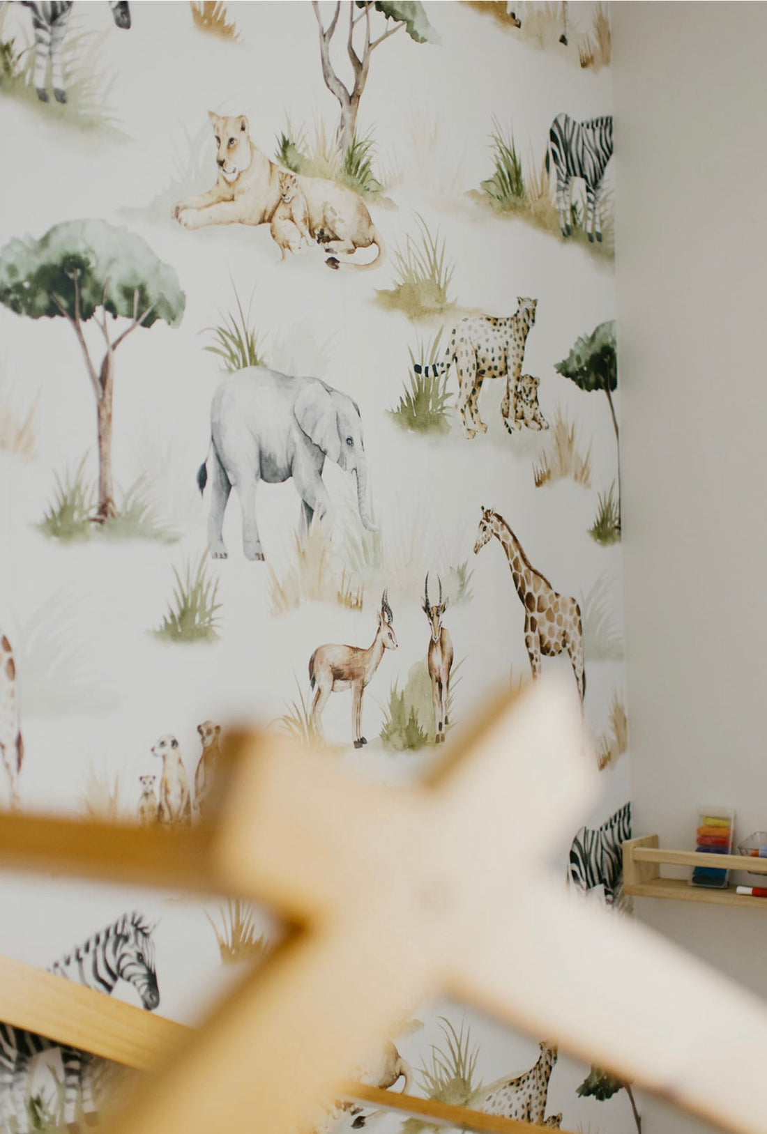 Lionel Safari Wallpaper in Green and Brown Whimsical Nursery