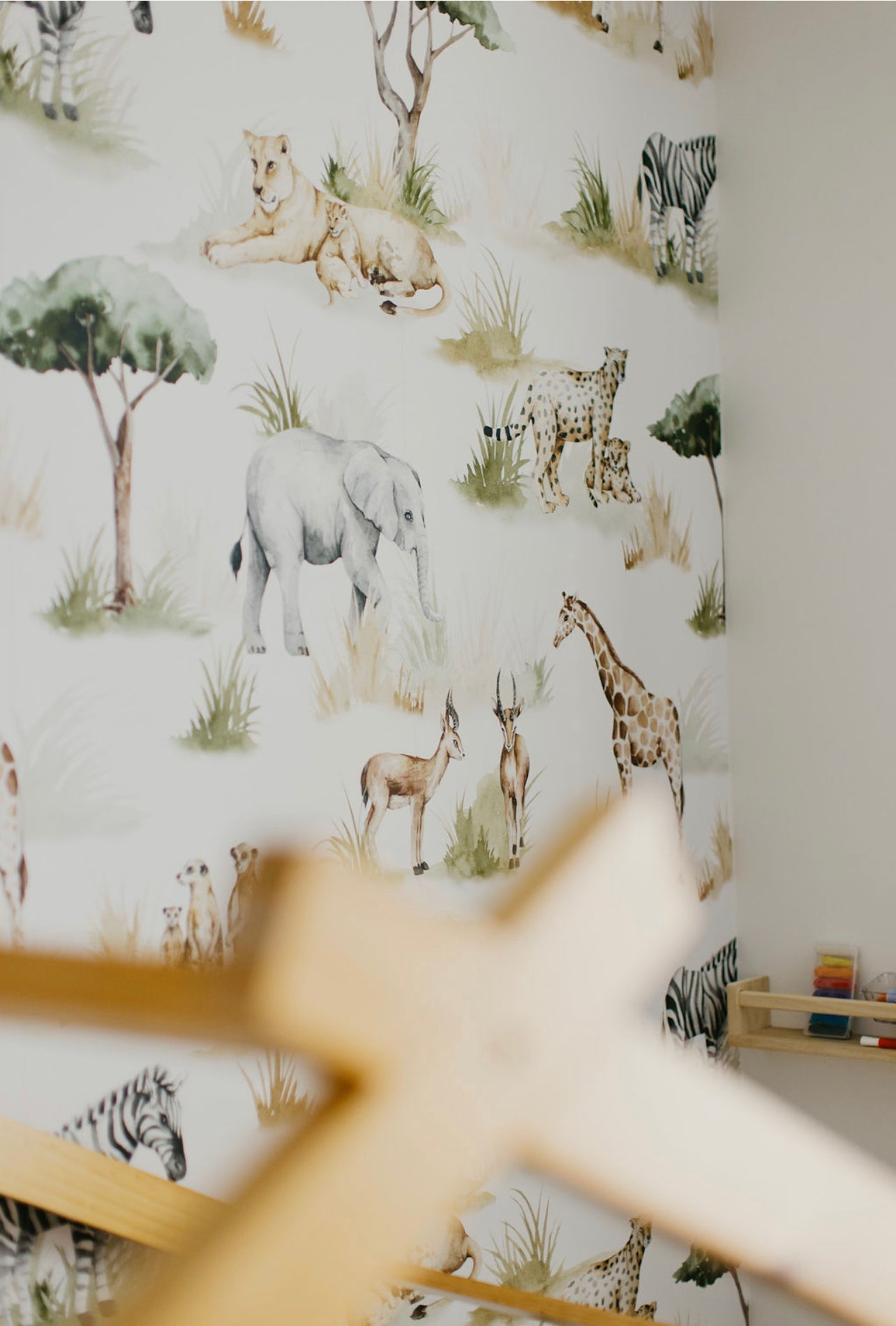Lionel Safari Wallpaper in Green and Brown Whimsical Nursery