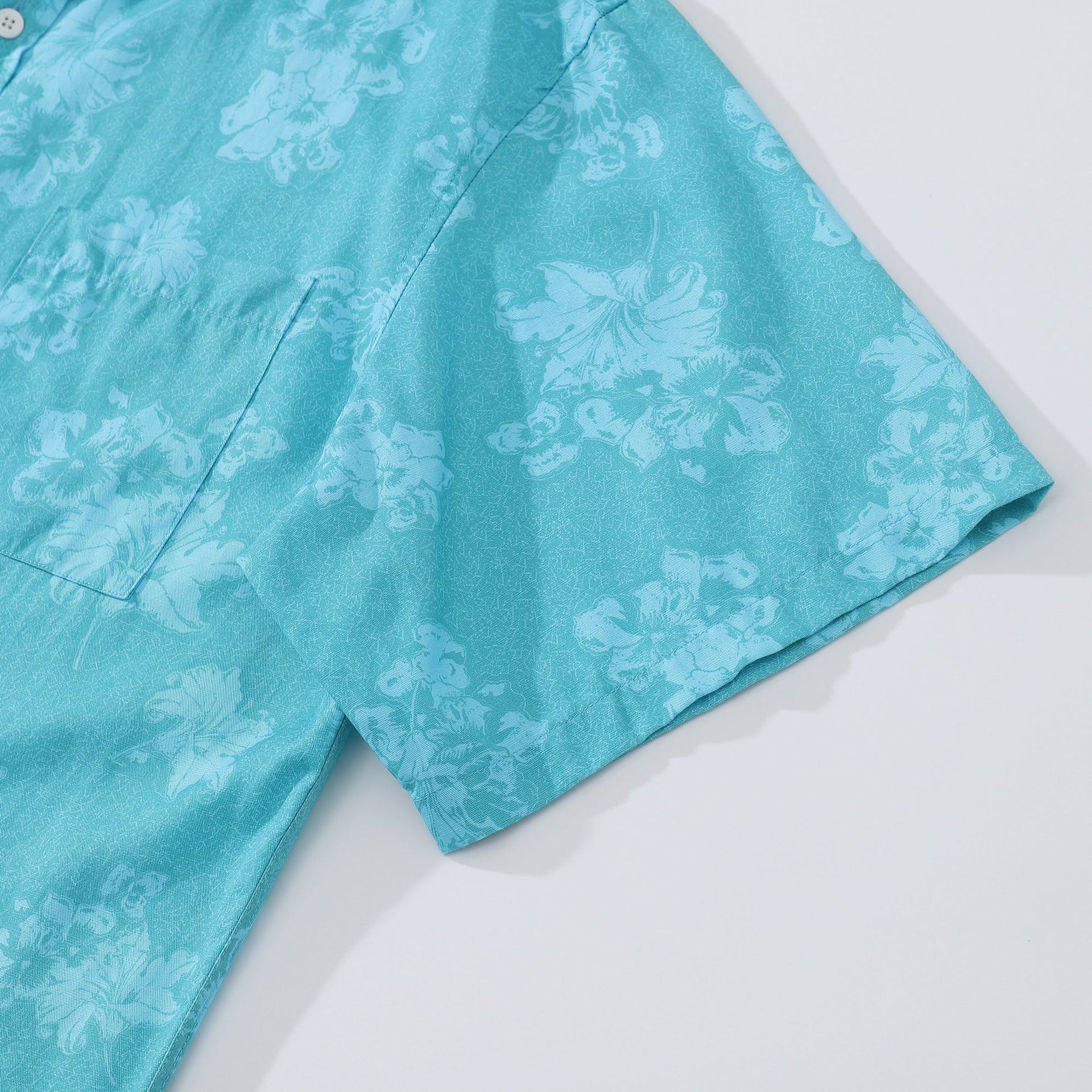 Blue Lily Print Short Sleeve Hawaiian Shirt
