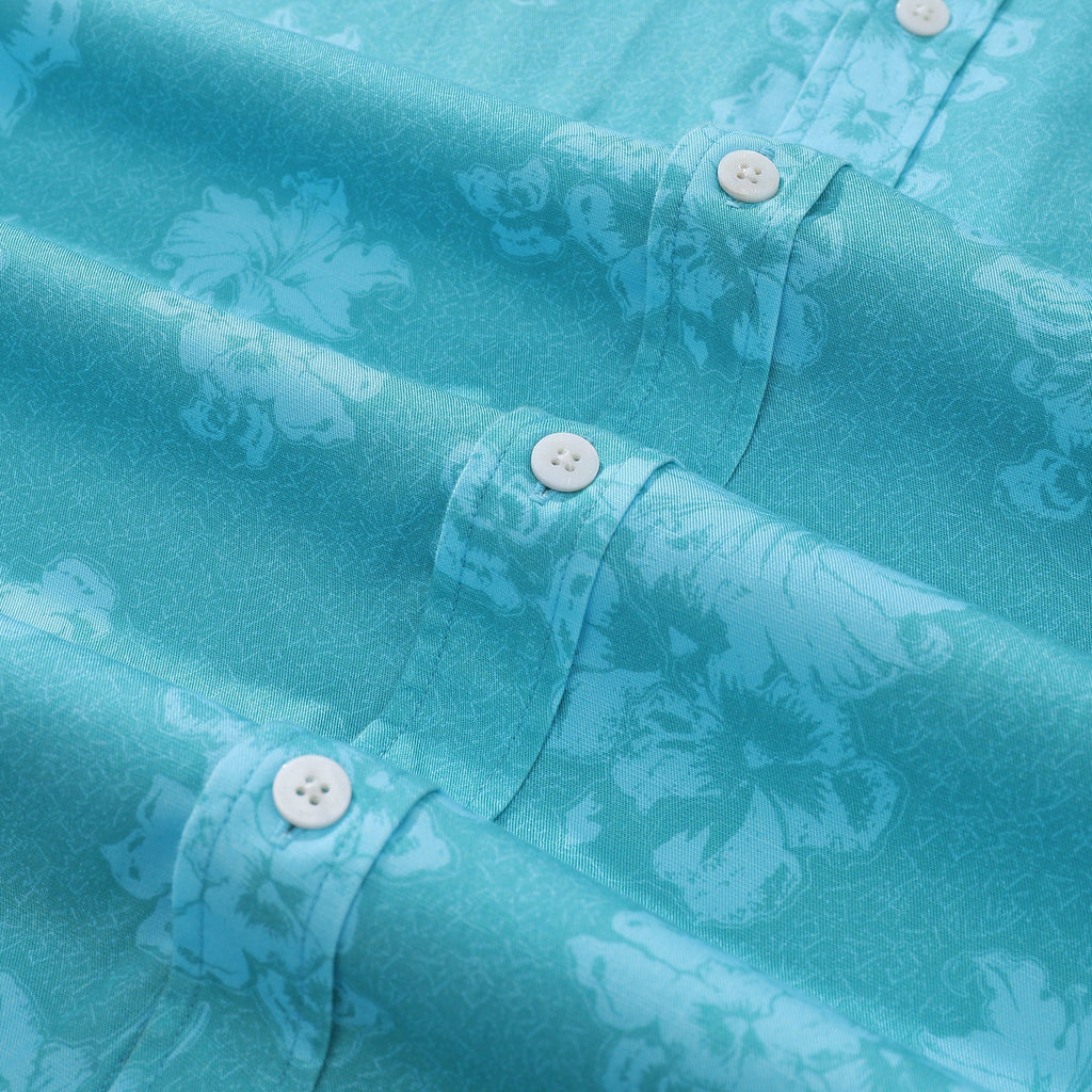 Blue Lily Print Short Sleeve Hawaiian Shirt