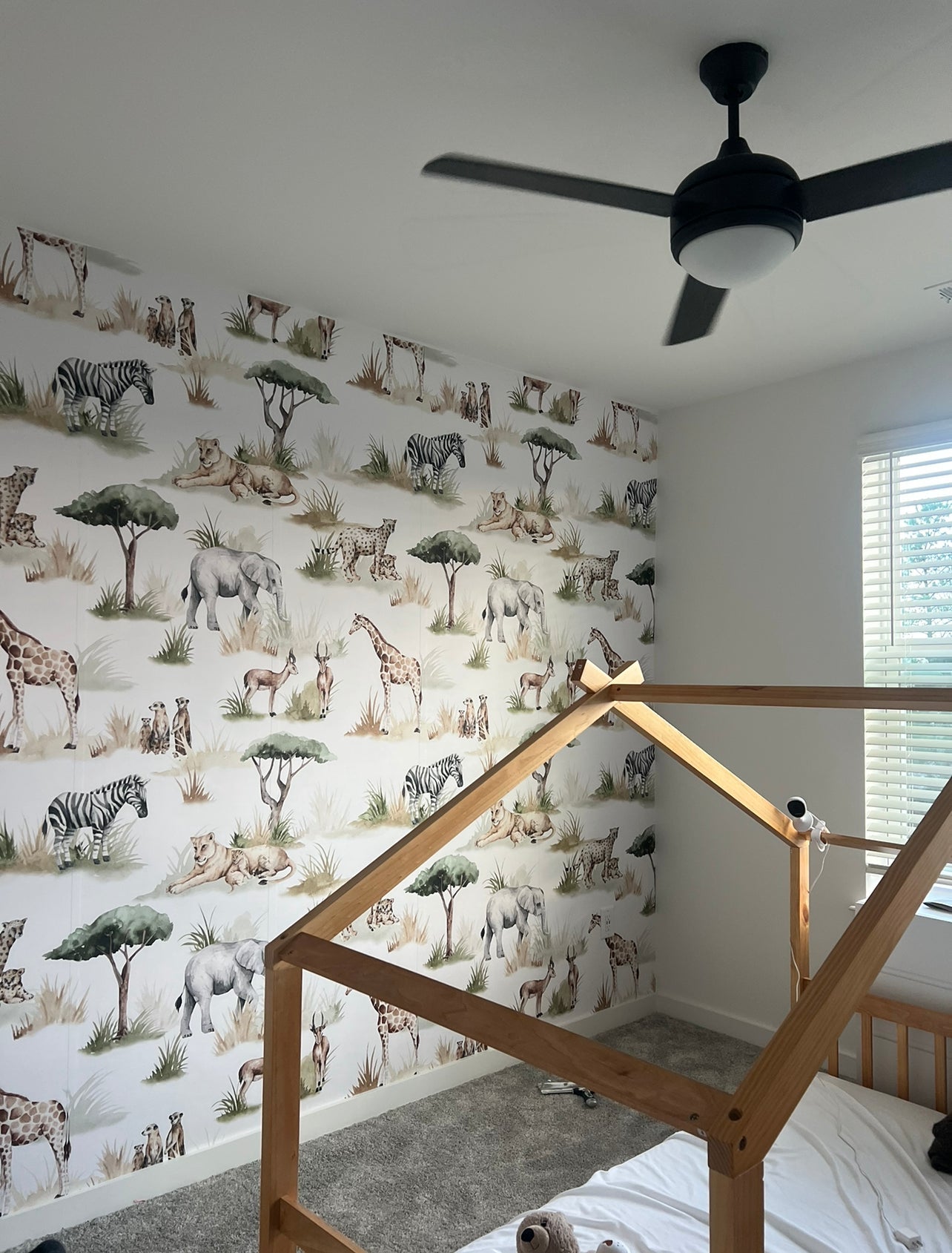 Lionel Safari Wallpaper in Green and Brown Whimsical Nursery
