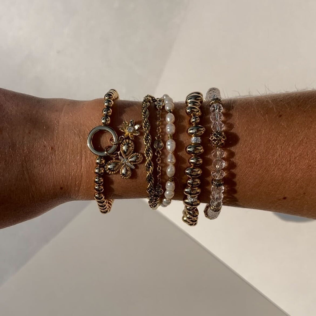 Puffy Butterfly Stretch Bracelet with Crystals and Daisy Charm