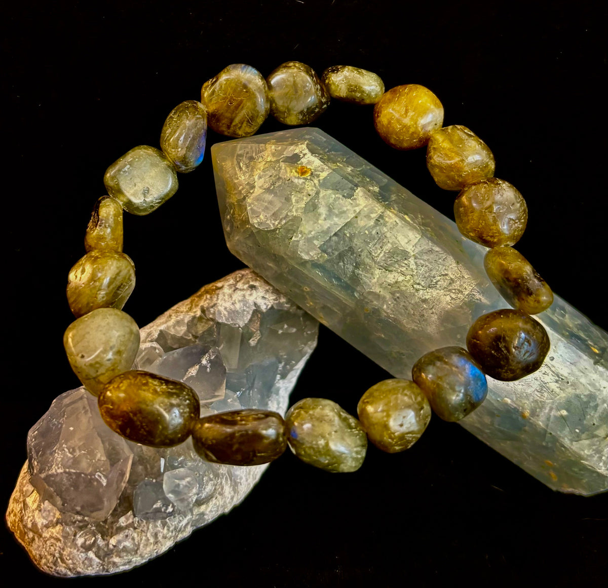 Cosmic Pebble Magic – Tumbled Natural Labradorite Bracelet (10–12mm)