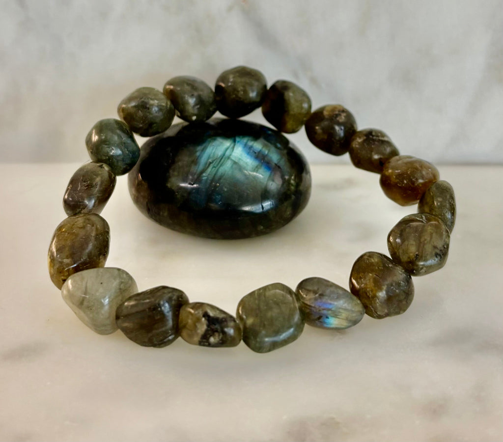 Cosmic Pebble Magic – Tumbled Natural Labradorite Bracelet (10–12mm)