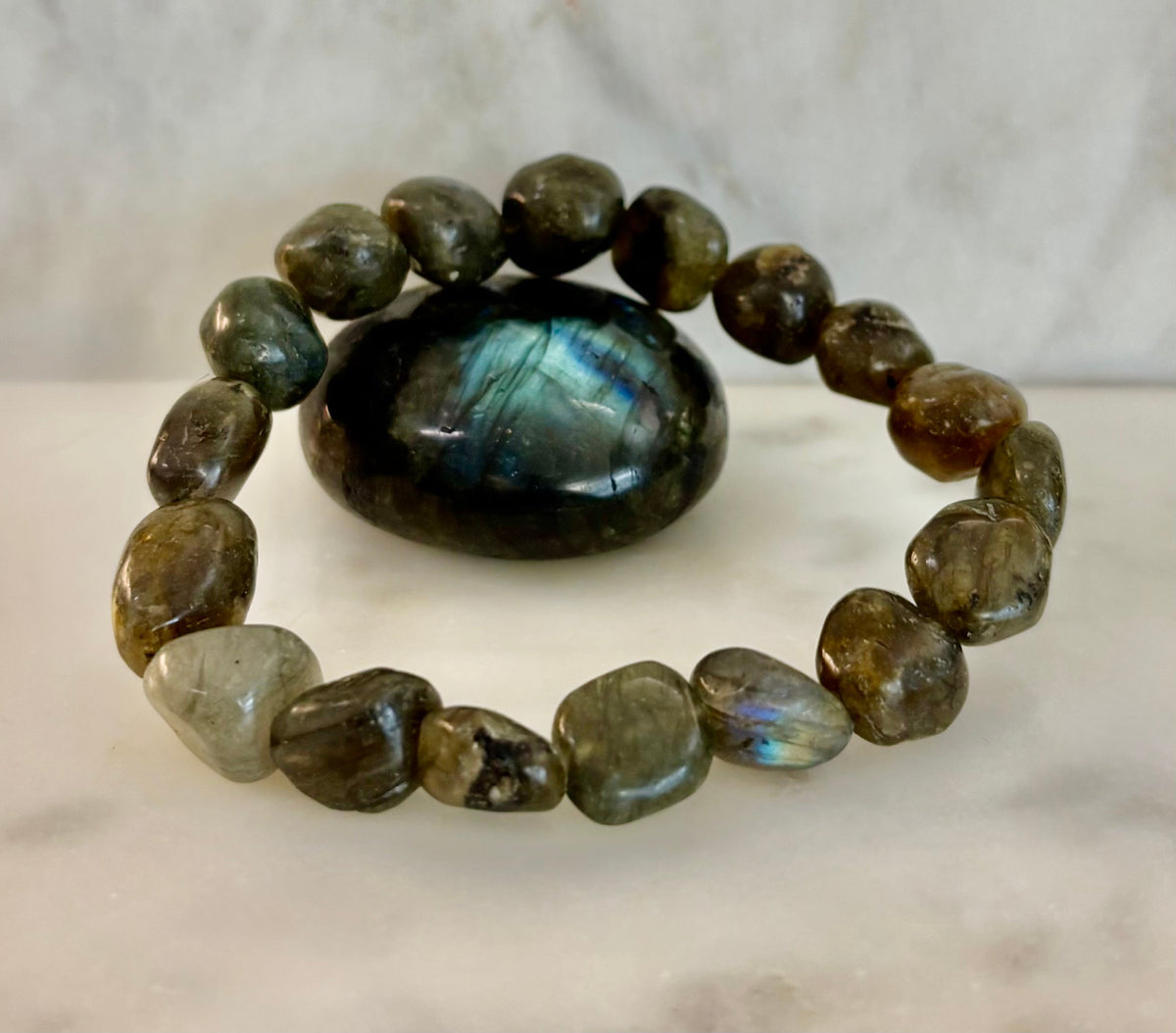 Cosmic Pebble Magic – Tumbled Natural Labradorite Bracelet (10–12mm)