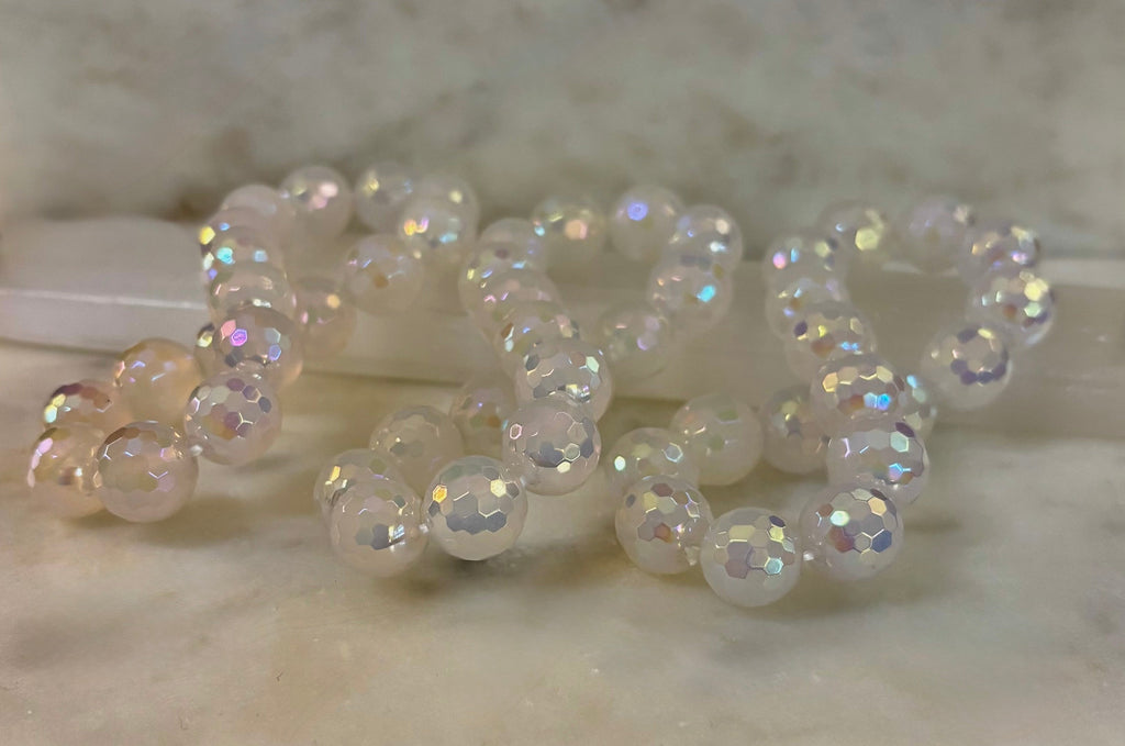 The Glitterati – AB Mystic Faceted White Agate Gemstone Bracelet (12mm)