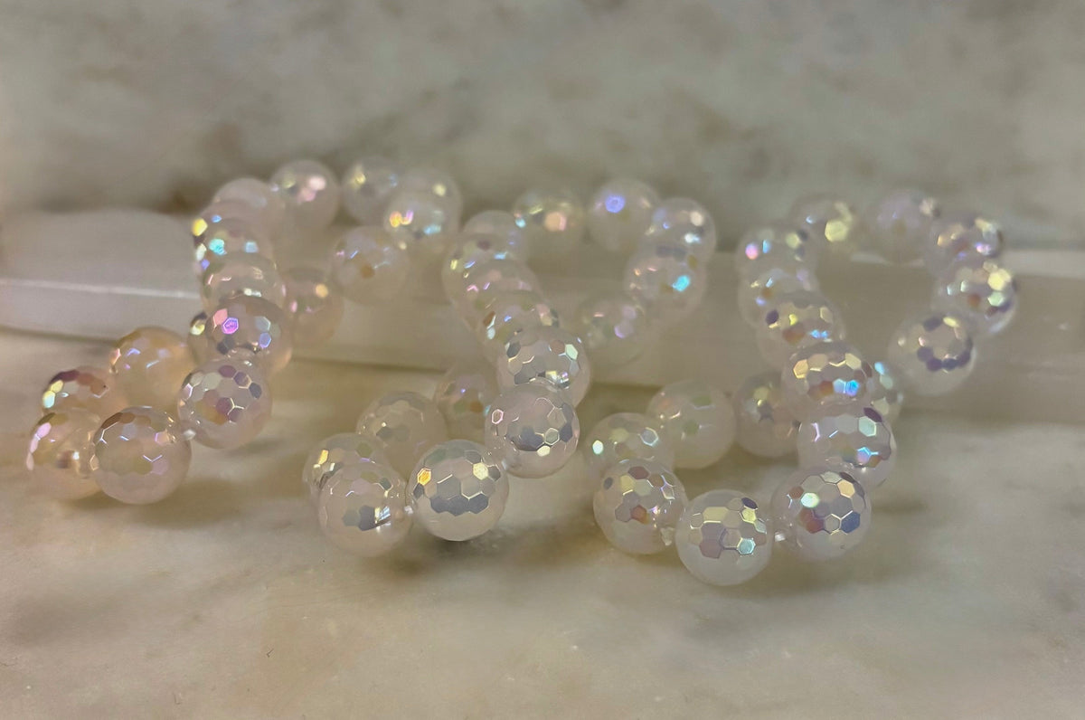 The Glitterati – AB Mystic Faceted White Agate Gemstone Bracelet (12mm)